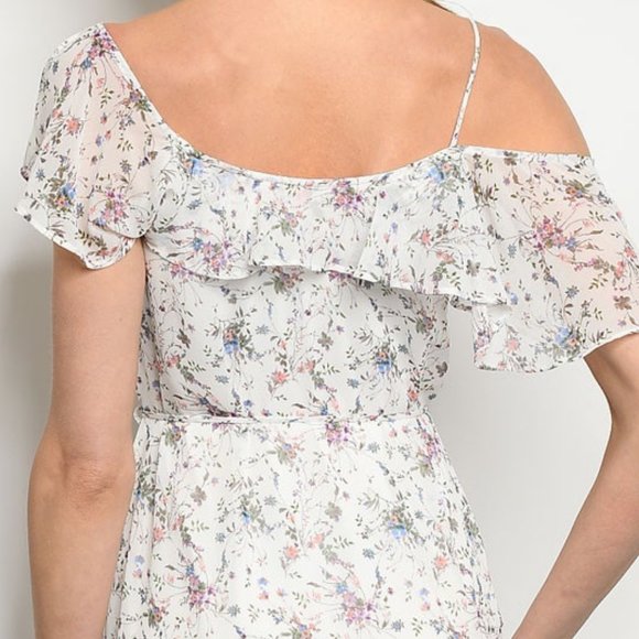 Handkerchief Hem Floral Print Dress Purple White - Picture 4 of 10